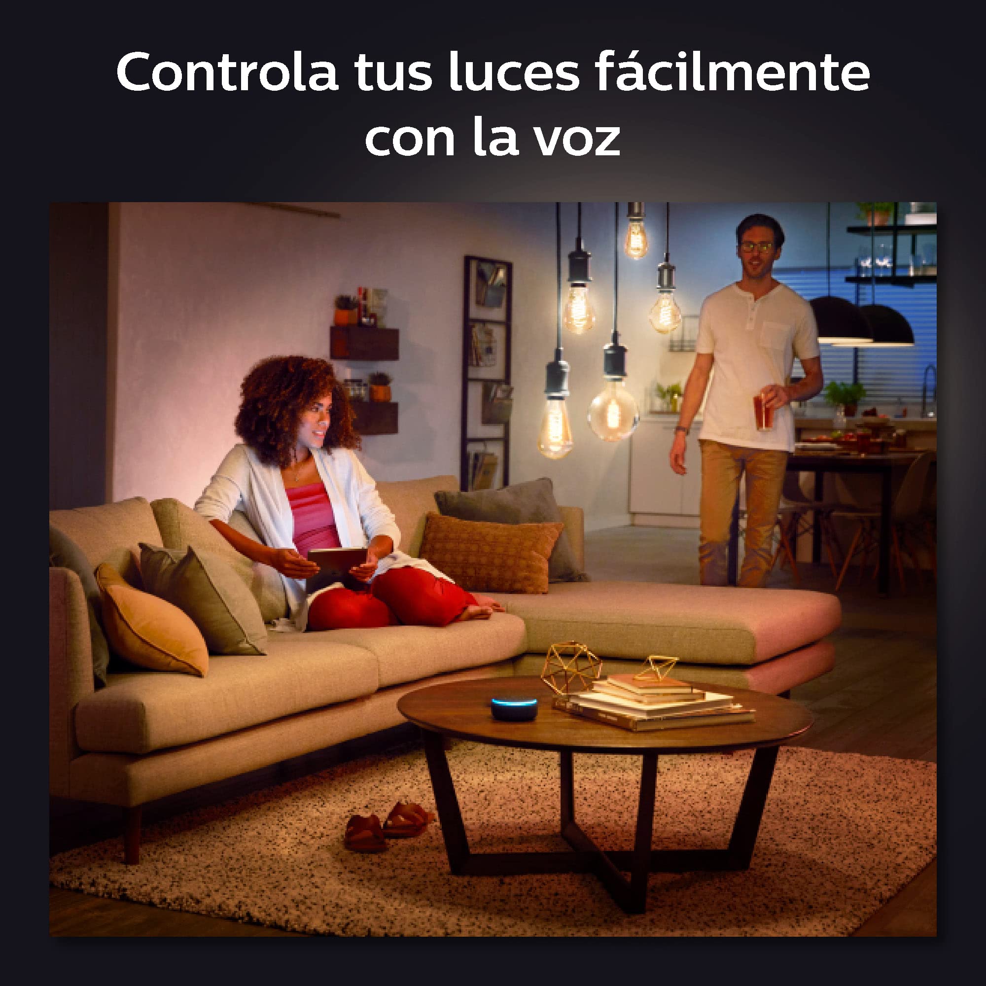 Philips Hue White E27 Filament G93 580lm, warmweißes Licht, dimmbar, steuerbar via App, kompatibel mit Amazon Alexa (Echo, Echo Dot) (Packung mit 2)