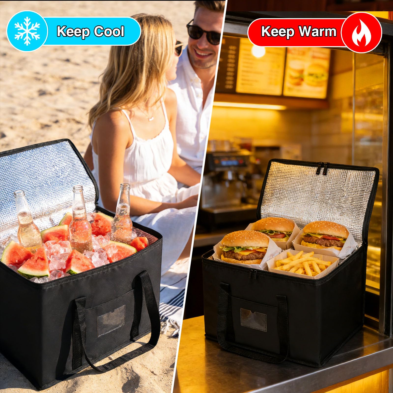 40L Oxford Cloth Cooler Bag, Thermal Cool Bag & Foldable Food Delivery Bag, Insulated for Hot & Cold Food - Image 6