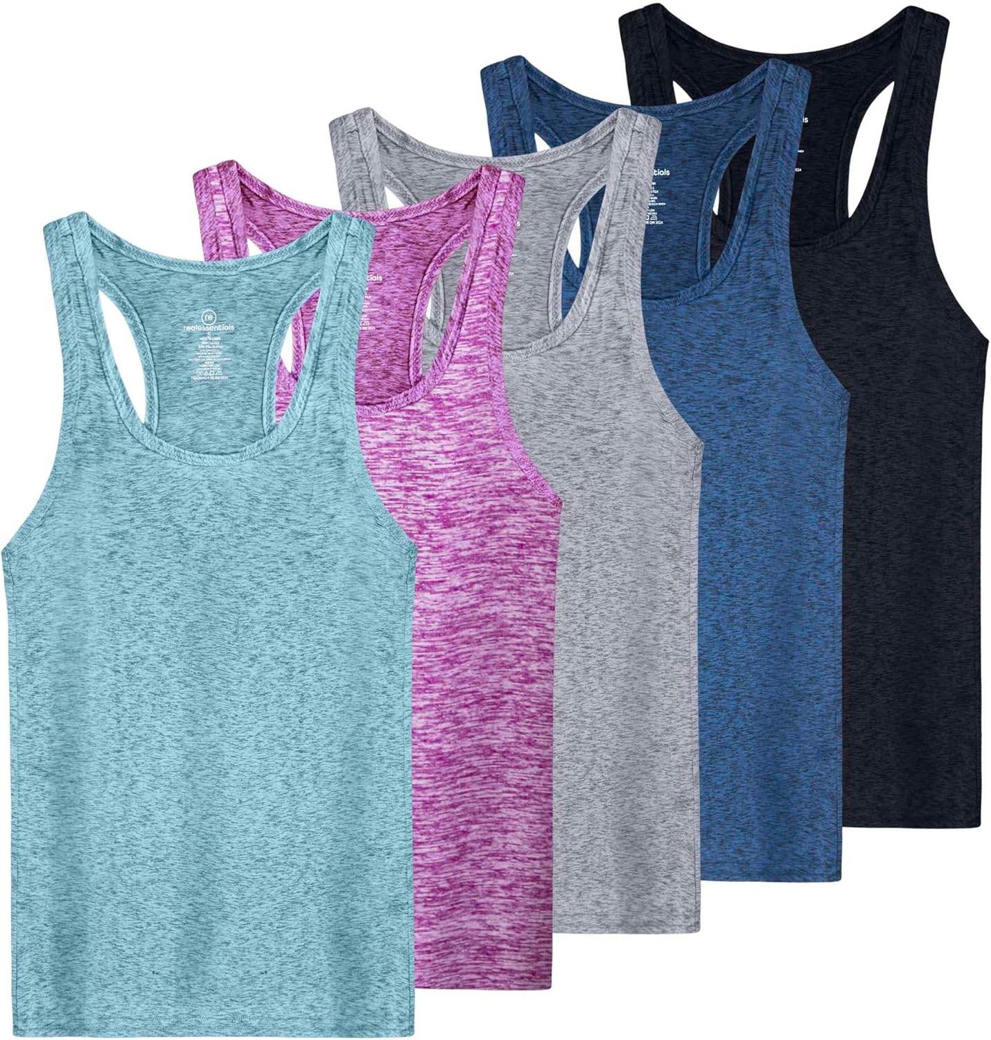 Real Essentials 5-Pack Women's Racerback Tank Top Dry-Fit Athletic Performance Yoga Activewear (Available in Plus Size)