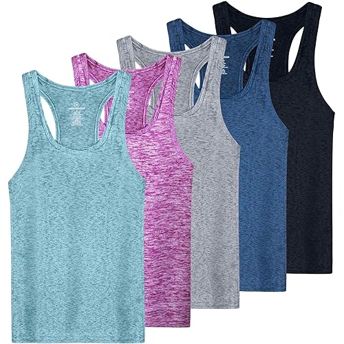 Real Essentials 5-Pack Women's Racerback Tank Top Dry-Fit Athletic Performance Yoga Activewear (Available in Plus Size)