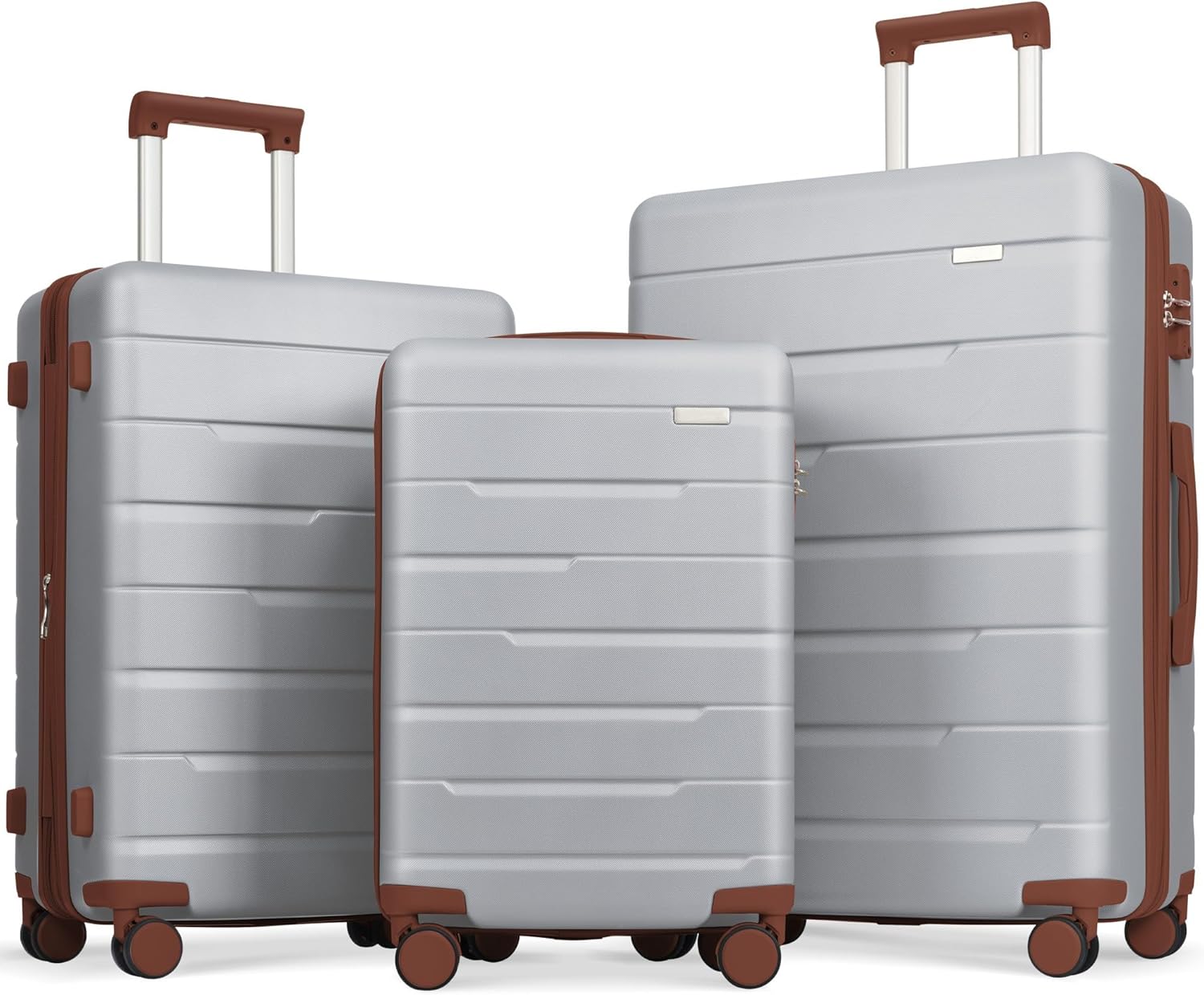FridayParts Luggage Sets 3 Piece Suitcase Set 20/24/28,Carry on Luggage Airline Approved,Hard Case with Spinner Wheels,Silver