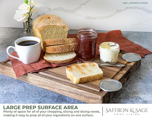 Miniatura 8 de Tabla de cortar de madera grande de azafrán y salvia, gruesa de 16 x 12 x 1.5 pulgadas, tablas de cortar de madera de acacia para uso en cocina con