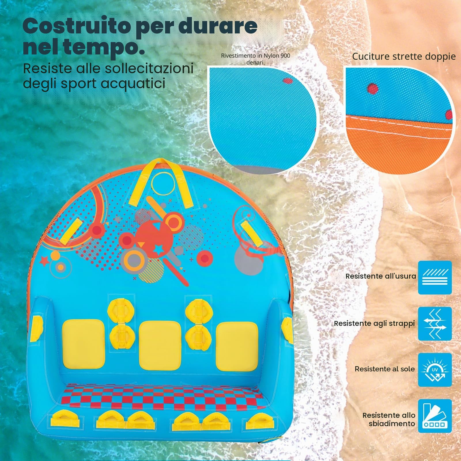 HOMASIS Boa barca gonfiabile in nylon per 3 persone carico 300 kg, galleggiante trainato gonfiabile con rimorchio copertura per nautica da diporto, 193 x 189 x 82 cm