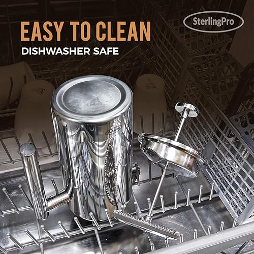 Miniatura 4 de SterlingPro Cafetera de prensa francesa 1 litro - Prensa de café grande de doble pared con 2 filtros gratis disfruta de café sin gránulos