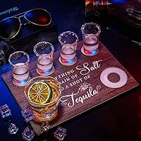 Vista 3 de Tabla de chupito de tequila, regalos para mujeres y hombres, soporte para vasos de chupito, bandeja para servir con borde de sal, regalos