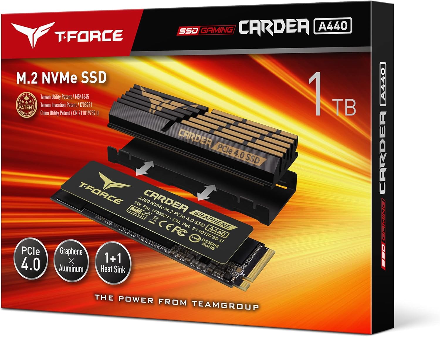 TEAMGROUP T-Force CARDEA A440 Graphene & Aluminum Heatsink 1TB with DRAM SLC Cache 3D NAND TLC NVMe PCIe Gen4 x4 M.2 2280 Gaming Internal SSD Read/Write 7,000/5,500 MB/s TM8FPZ001T0C327