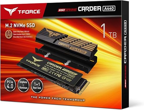 TEAMGROUP T-Force CARDEA A440 Graphene & Aluminum Heatsink 1TB with DRAM SLC Cache 3D NAND TLC NVMe PCIe Gen4 x4 M.2 2280 Gaming Internal SSD Read/Write 7,000/5,500 MB/s TM8FPZ001T0C327