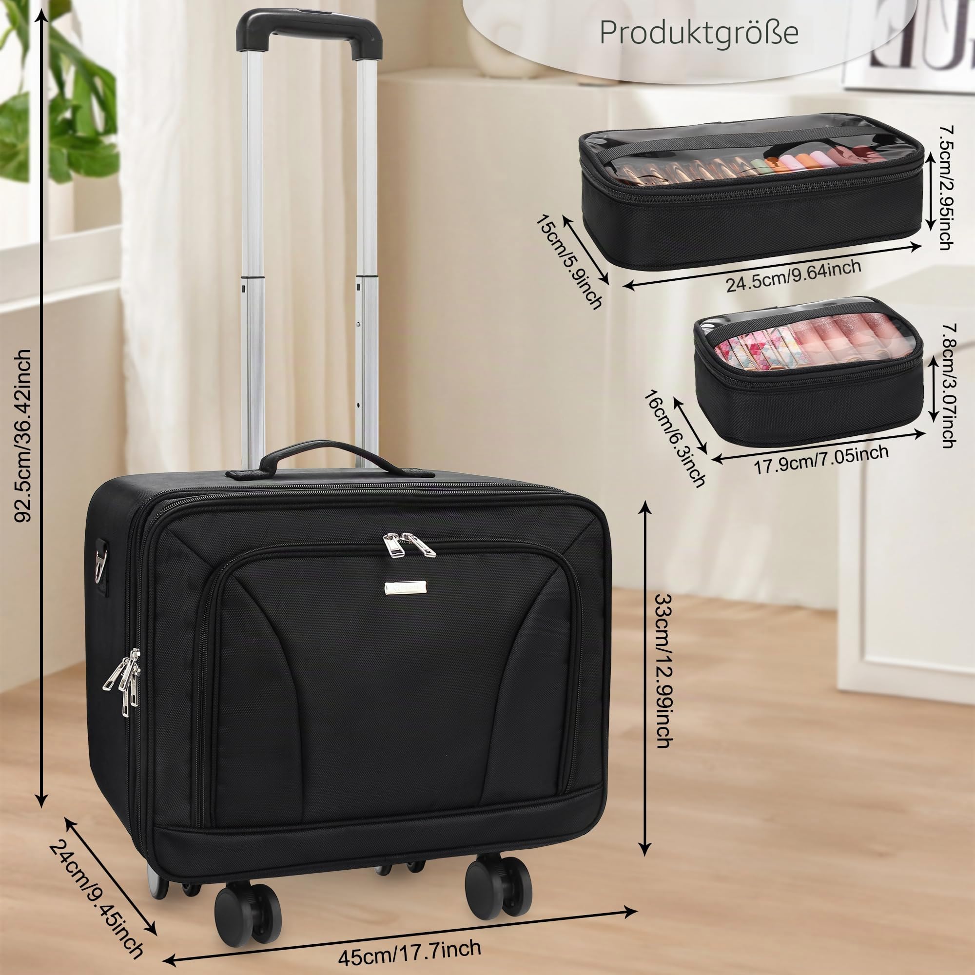 17.7" Extra Große Kosmetikkoffer Trolley - Professionelle Schminkkoffer Reise Beauty Case Tragbare Kosmetiktasche Organizer Damen Make Up Box Friseurkoffer