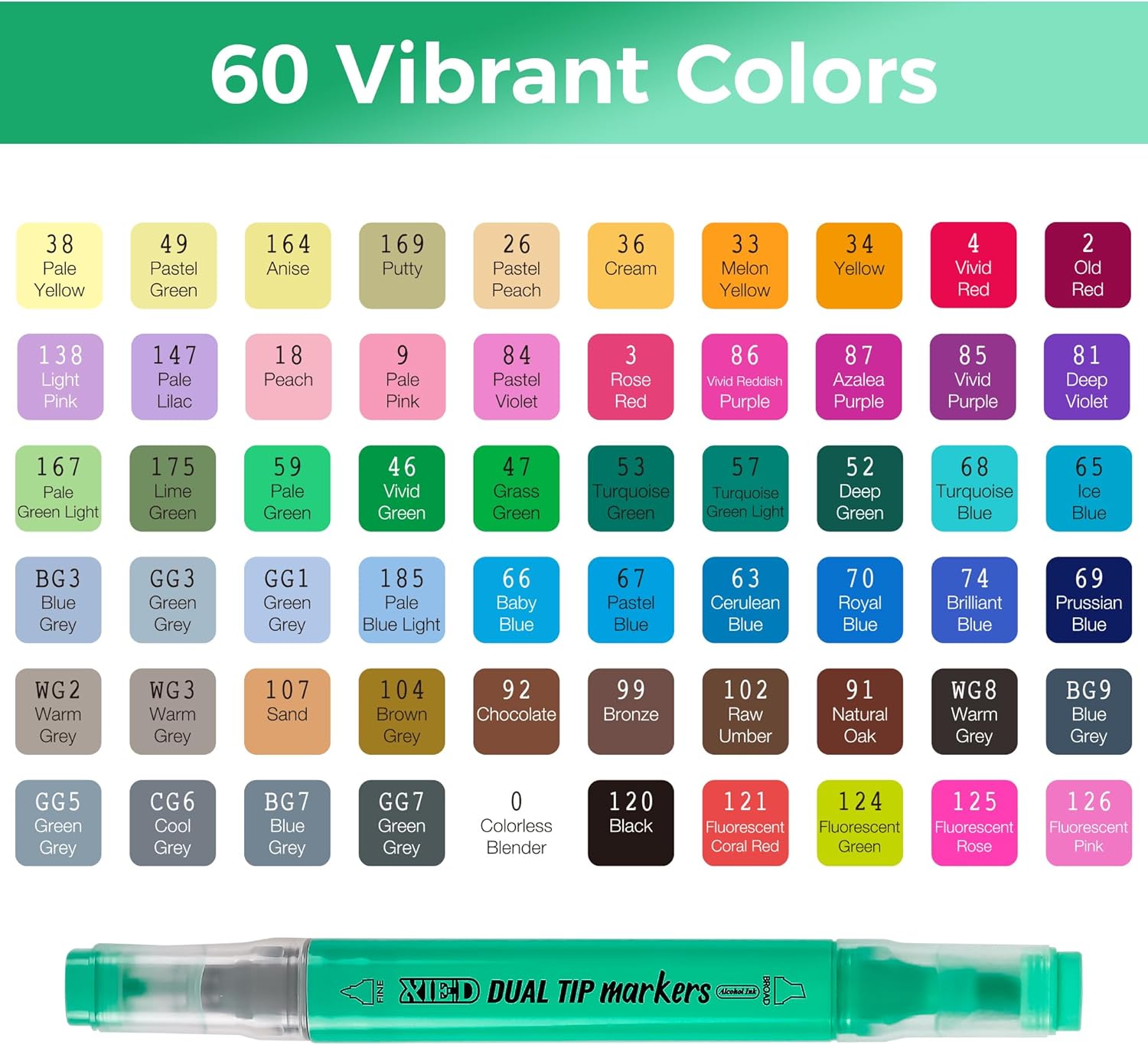 [ Rainbow Markers] 60 Colors Alcohol Markers, Dual Tips Alcohol-Based Art Markers Set for Artists and Adults in Coloring, Painting (Fine & Broad - Image 8