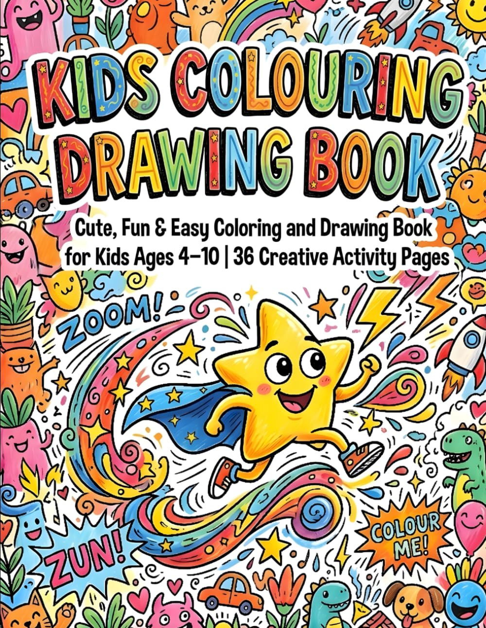 Kids colouring drawing book: Cute, Fun & Easy Coloring and Drawing Book for Kids Ages 4–10 | 36 Creative Activity Pages