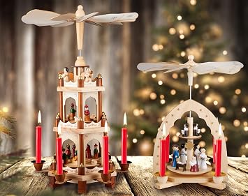 BRUBAKER Wooden Christmas Pyramid - 3 Levels - 18 Inches (45 cm) - Hand-painted Figures