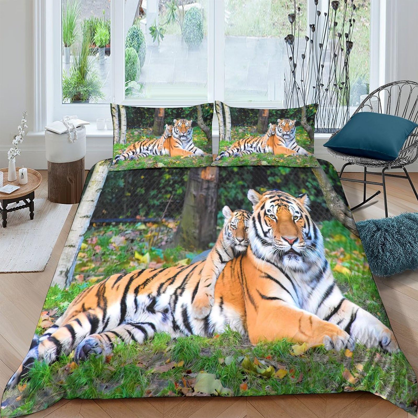 Ctjqhvkz Style-1 3D Printed Tiger Forest Fitted Sheet Microfiber Soft Mattress Cover For Bedroom Decor Adult Youth Dorm Protection Single（135X200cm）