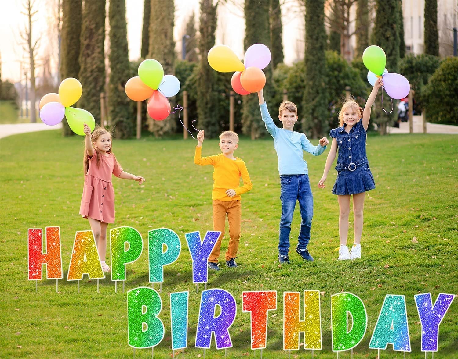 Happy Birthday Yard Sign with Metal Stakes - 16” Outdoor Lawn Decorations, Weather-Resistant Letters, birthday party supplies gift for Kids & Adults (Glitter)