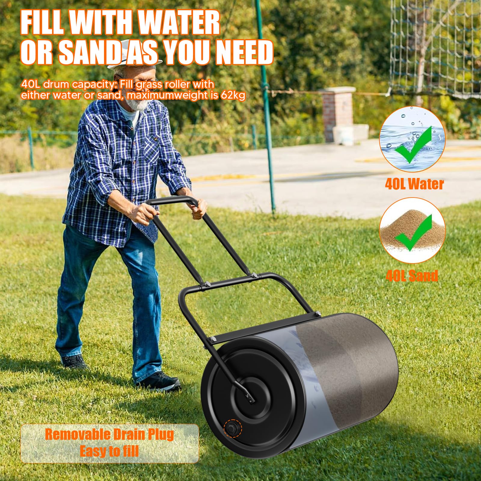 VELPAX Rullo Giardino 40 Litri 50 CM Lamiera D'acciaio