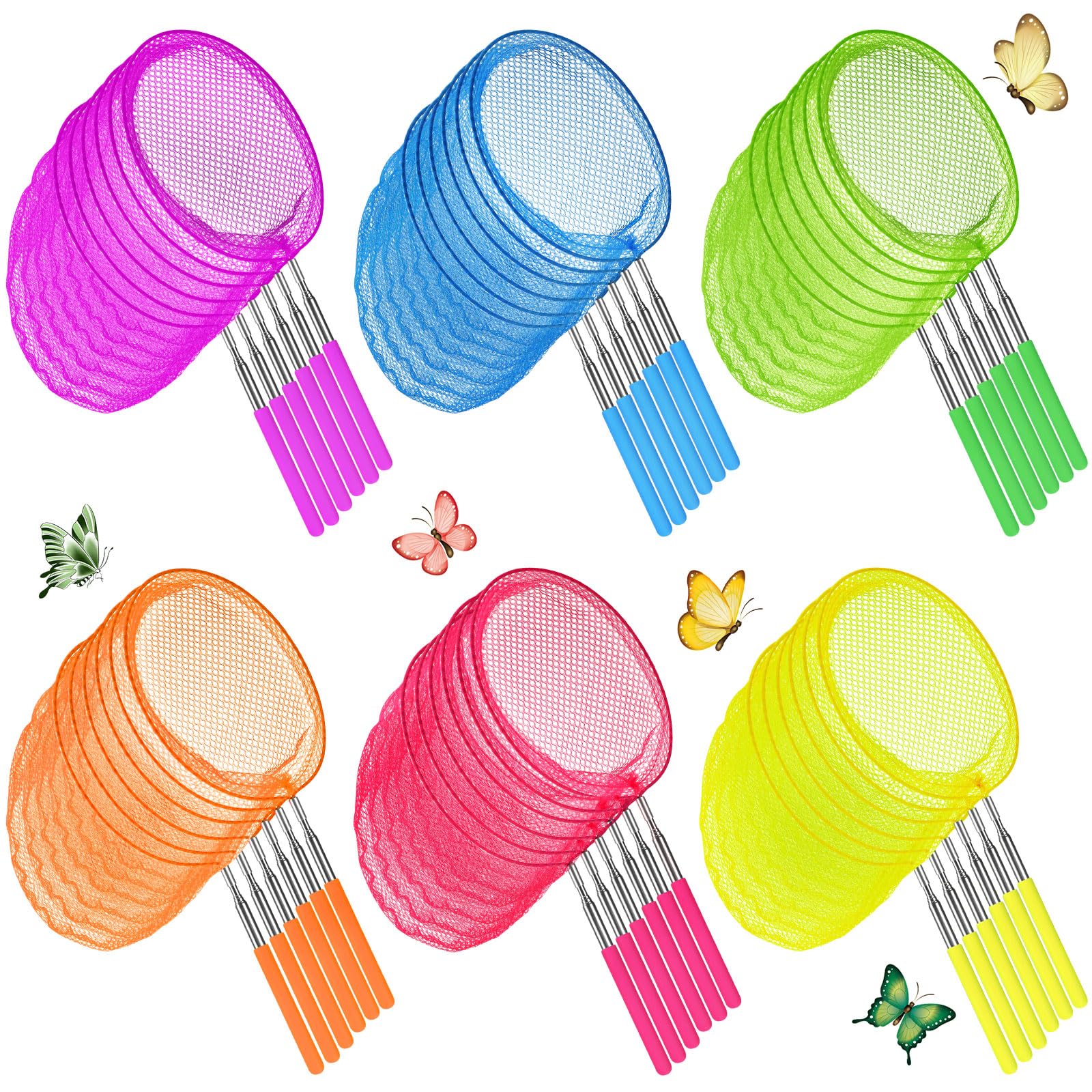 Sosation 60 Stück Teleskop-Schmetterlings-Fischernetze für Kinder, bunte Käfer-Fangnetze, Outdoor-Werkzeuge zum Fangen von Schmetterlingen, Insekten, Käfern, Fischen, Marienkäfern, ausziehbar von 38,1