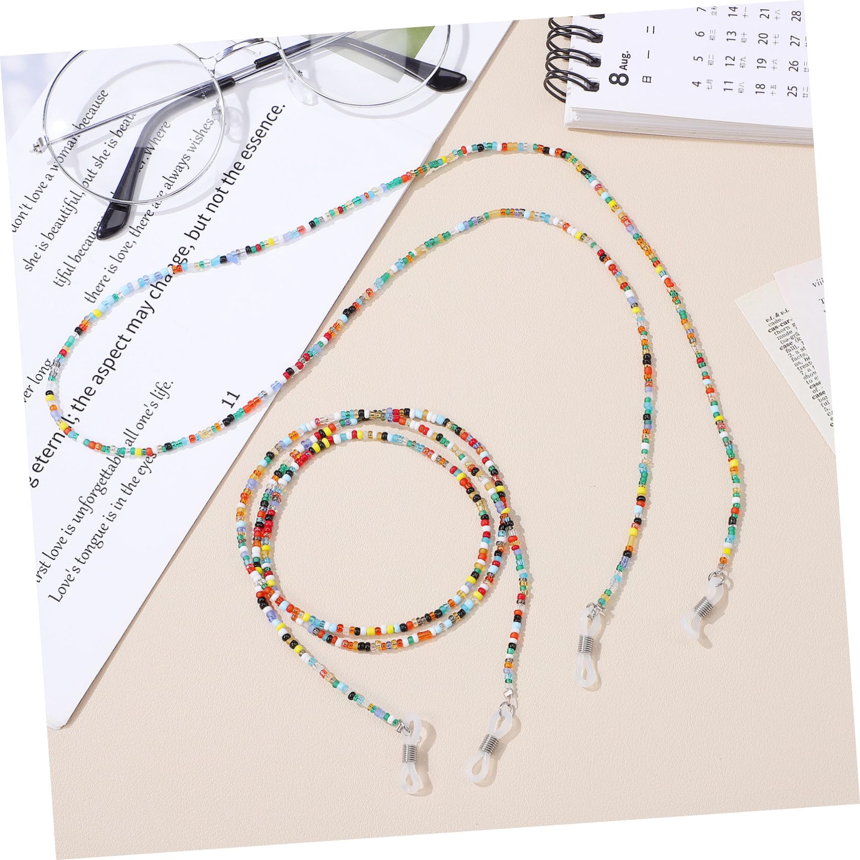 HEMOTON 2 piezas Cadena para Gafas Cuentas Coloridas Hechas Mano Cordón Antideslizante para Gafas de Sol y Lectura para Mujer y Hombre