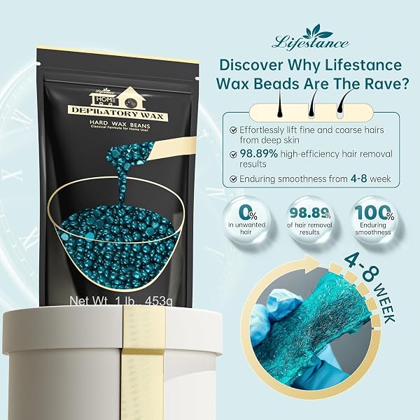 Lifestance Cire Épilation, 450g Vert Perle avec 10 Spatules, pour le Corps Entier à la Brésilienne, Jambes, Visage, Bras, Zone de Bikini et Intime - 2