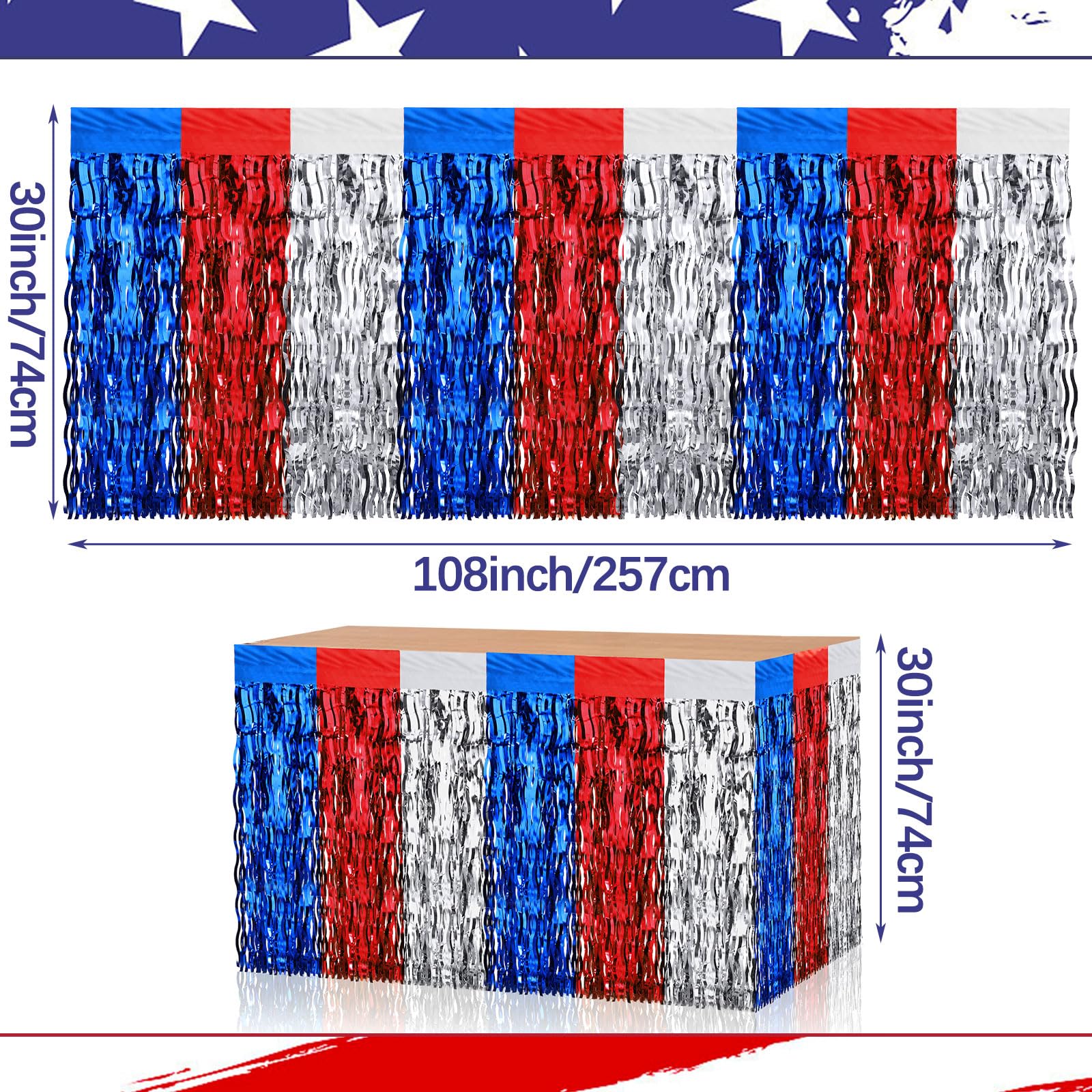 4th Of July Decorations,Red White And Blue 4 Pack Tinsel Foil Fringe Curtains,4th Of July Photo Booth Prop Streamer Backdrop America Patriotic Party Memorial D - View #3