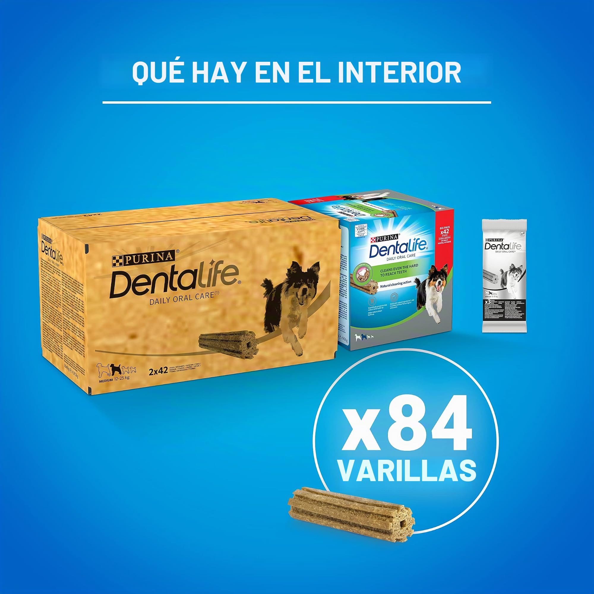 PURINA DENTALIFE Medium | Golosinas para Perros de tamaño Mediano | 84 palitos de mascar | Cereales | Maxi Pack | 2 x 966 g | 1,93 kg | Higiene bucal