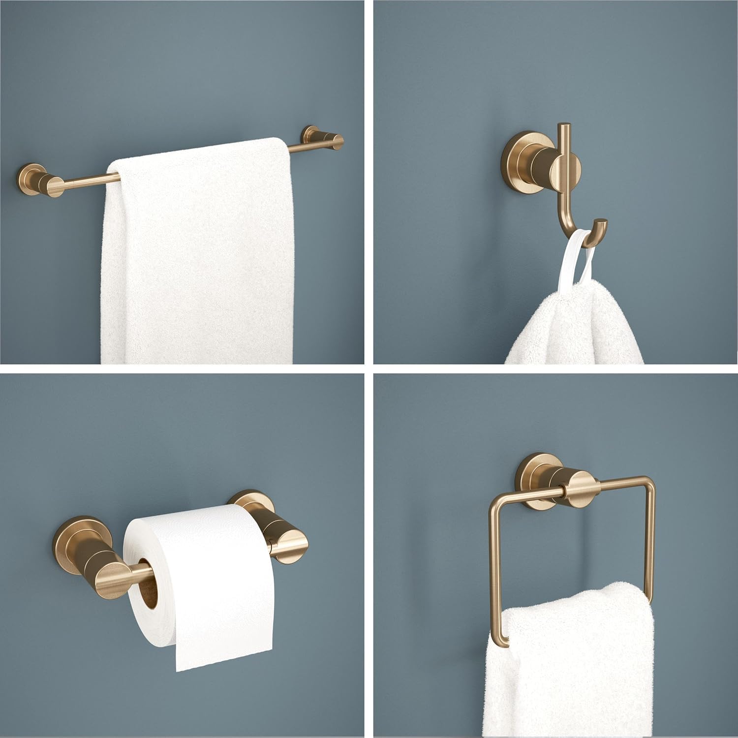 Delta 4-Piece Champagne Bronze Bathroom Set Towel Rack, Ring, Toilet Paper Holder, Hook | Nicoli Bath Accessories
