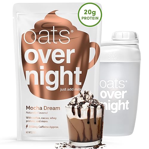 Oats Overnight - Mocha Dream - Desayuno alto en proteínas, bajo en azúcar con café, sin gluten, alta fibra, sin OMG (2.7 onzas por paquete) (paquete