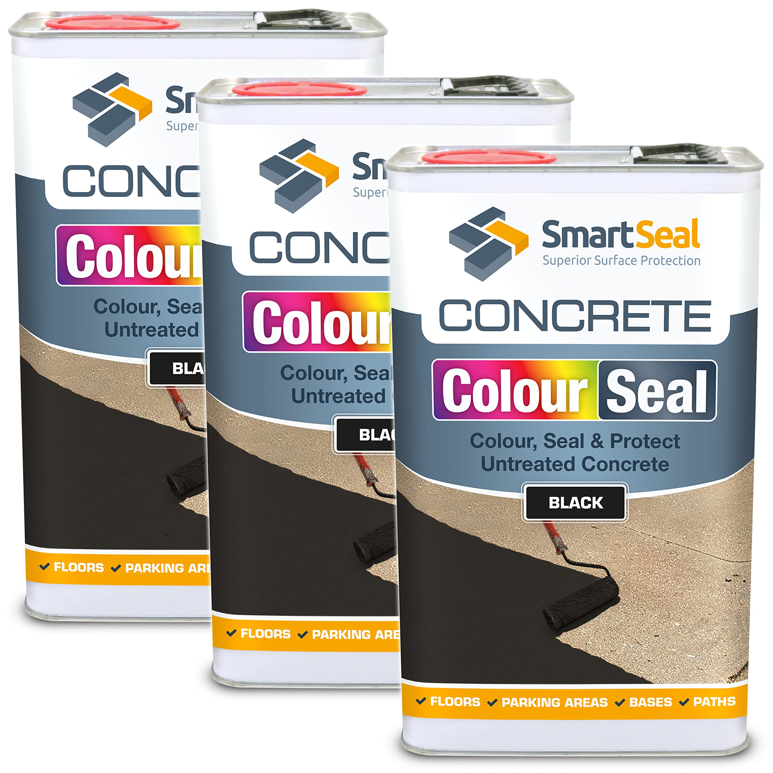 SmartSeal Coloured Concrete Sealer (Black, 3 x 5L) - Professional Sealant to Recolour, Protect & Transform Floors - Durable Alternative to Concrete Paint - Hard-Wearing Finish — image 1
