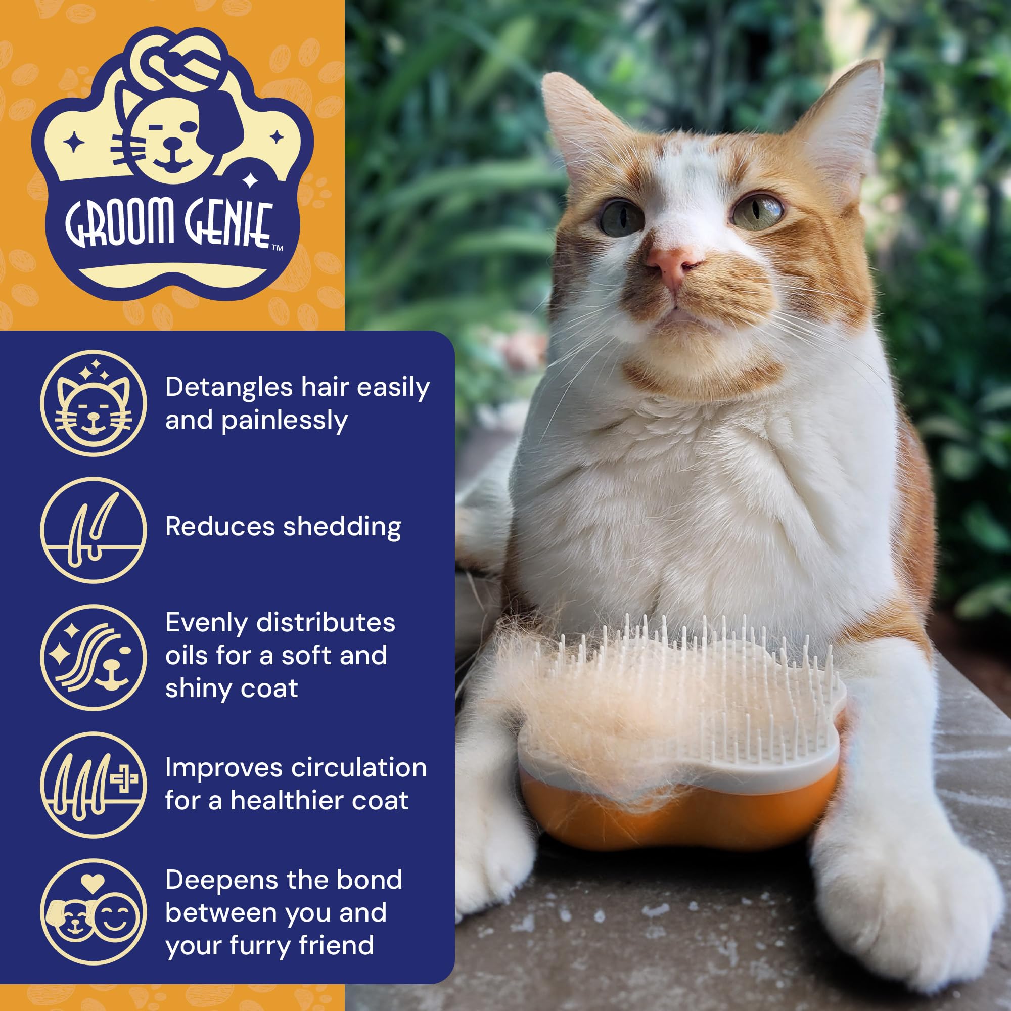 Cepillo de masaje grande de 5 pulgadas para perros y mascotas, herramienta de aseo para gatos, perros, pelo largo o corto, naranja mandarina