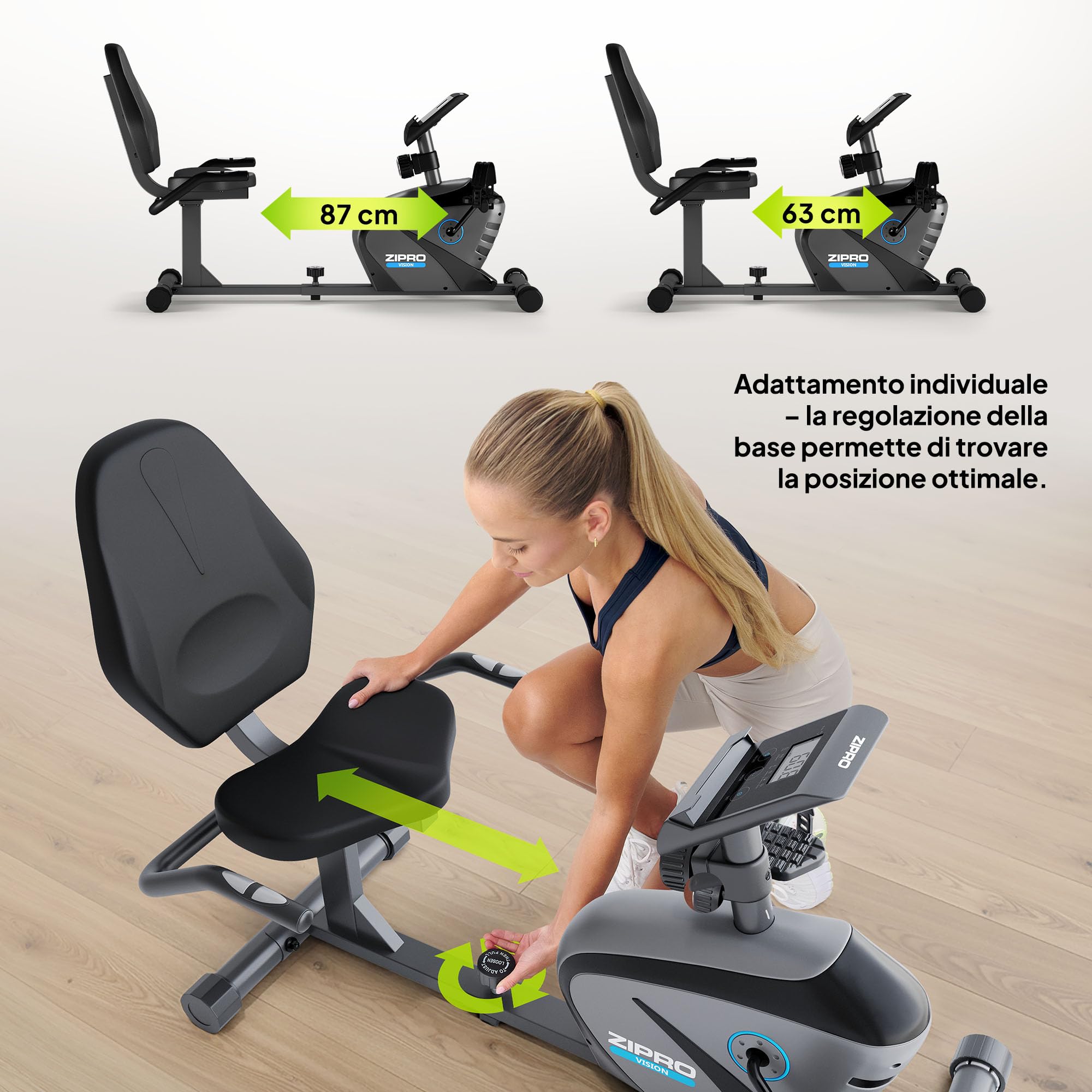 Zipro Cyclette Vision, Fitness Bike Ergometrico, Trainer Magnetico per Bicicletta, Ergometro fino a 120 kg, Bici da Interno, Cyclette per Allenamenti Domestici, Batteria Operata