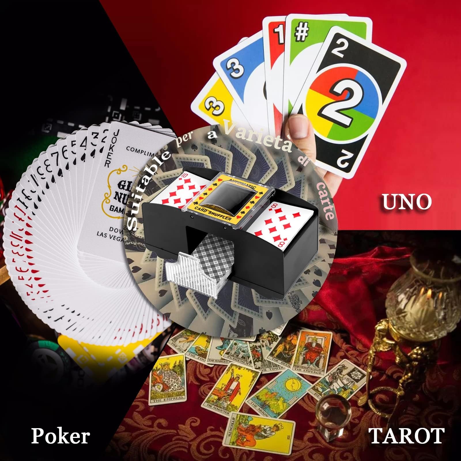 Distributore Carte Gioco Elettronico, Mischia Carte Automatico con Batteria e 2 Paia di Poker, Mescolatore Carte da Gioco per Uno, Poker, Burraco, Blackjack