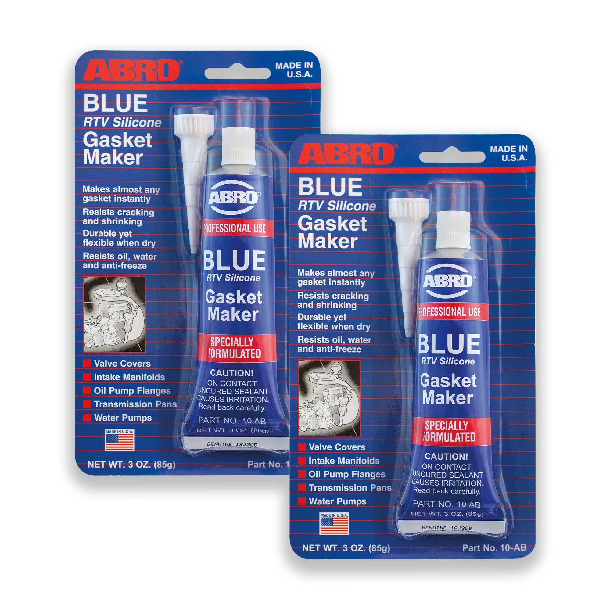 ABRO RTV Silicone Sealant and Gasket Maker: Up to 500 Degree F Heat, High Temp Silicone Sealant, 3 oz/85g Tube - Blue, Pack of 2