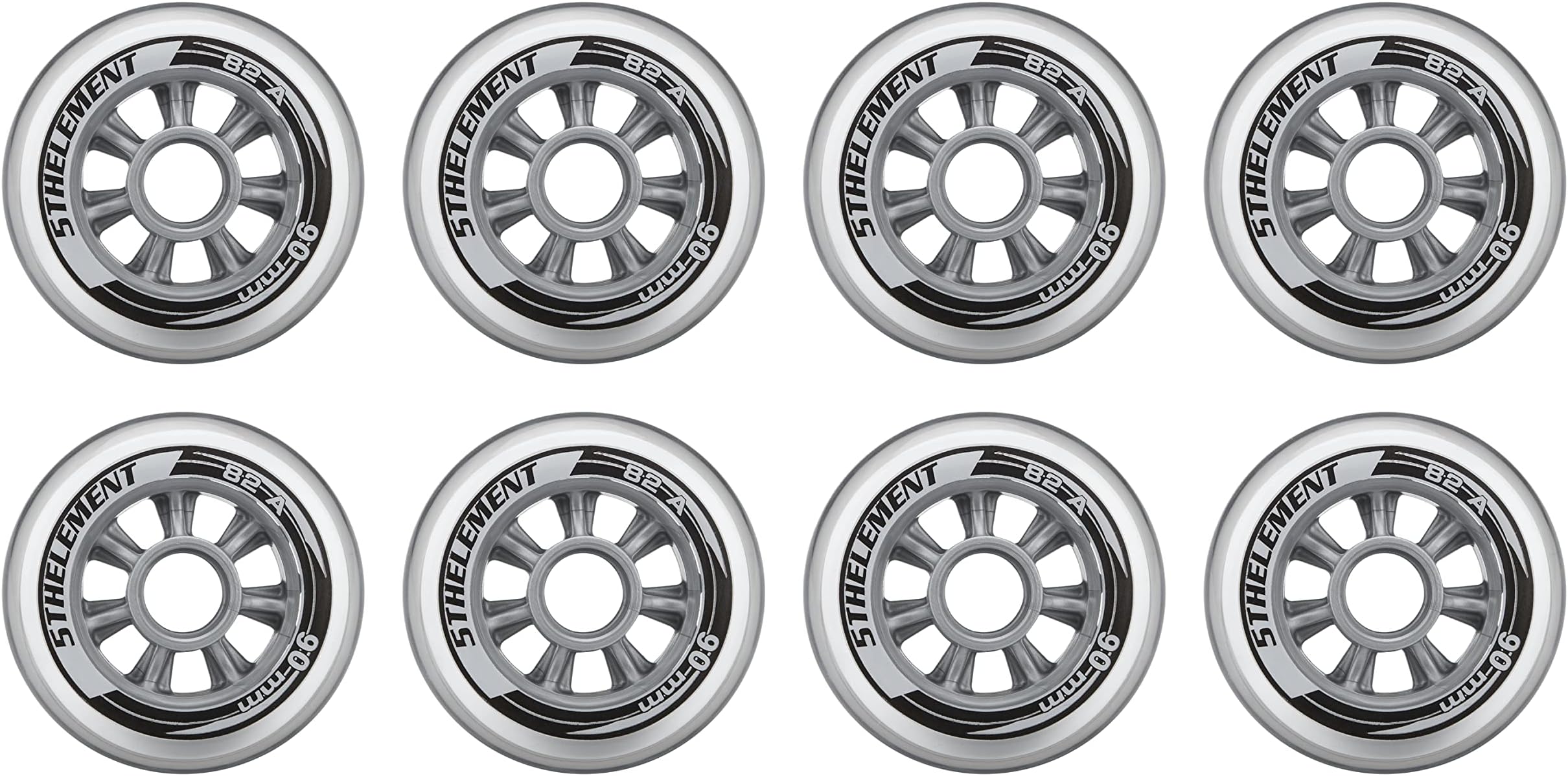 5th Element Replacement Wheels for Inline Skates and Roller Blades-Designed for Indoor and Outdoor Use-8 Pack (90mm)