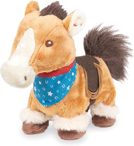 Cuddle Barn - Colt  Juguete de caballo caminante - Poni de peluche interactivo dice eslogan y trots de vaquero occidental a la música - Canción