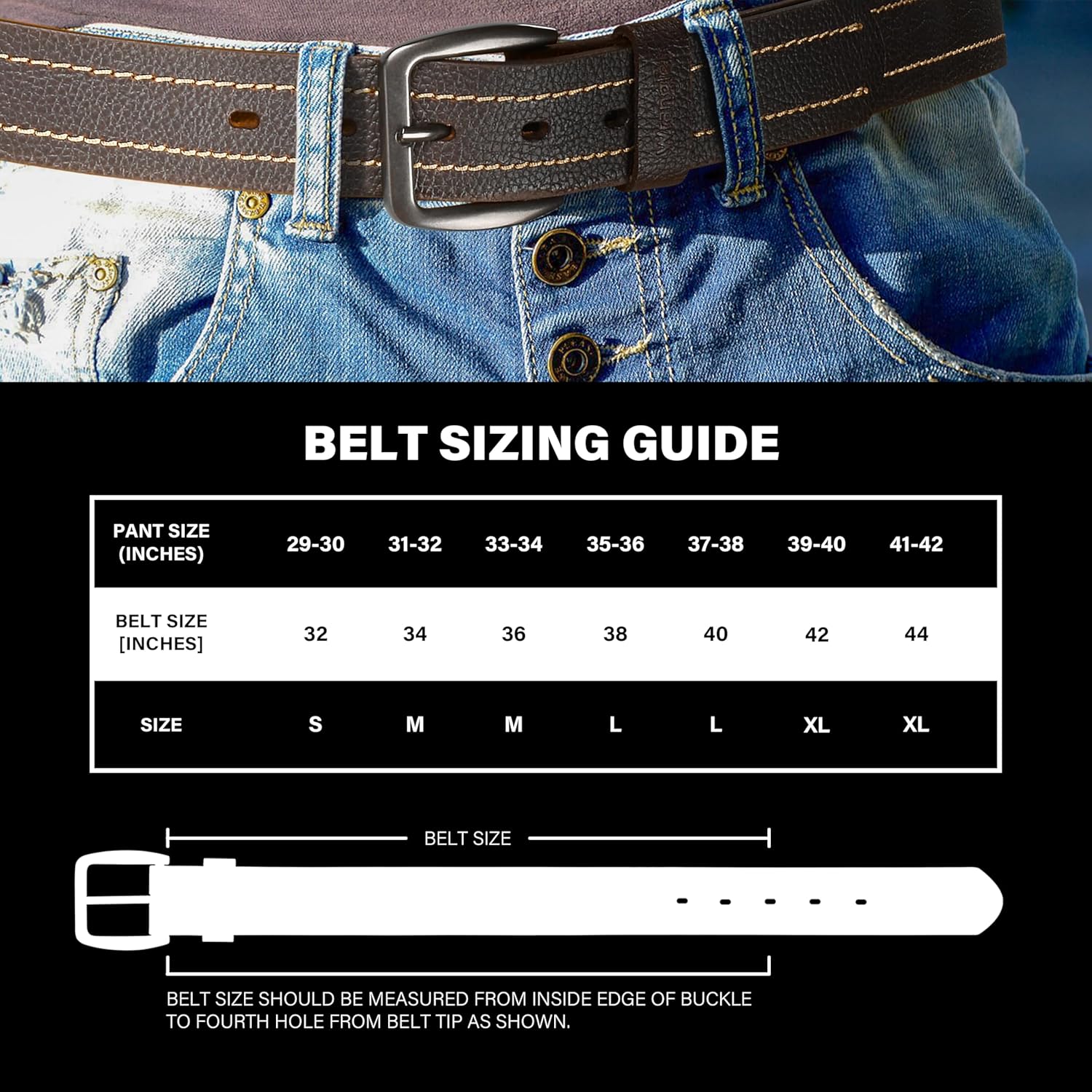 Wrangler Men’s Leather Belt Embossed Logo Casual Every Day Belt for Jeans - Image 3