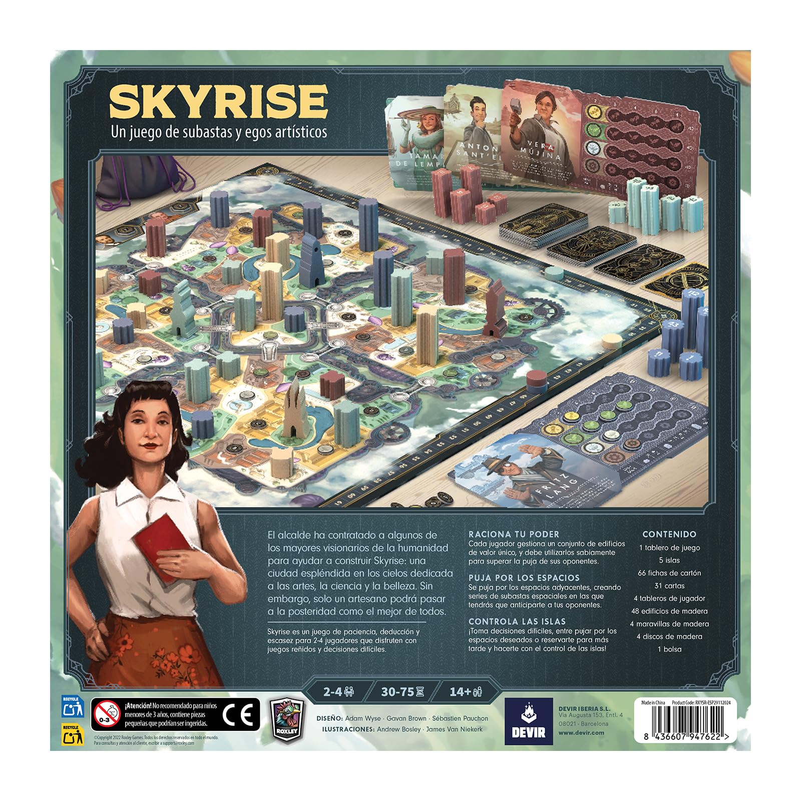 Devir Skyrise Juego de Mesa de Estrategia y Construcción de Ciudad Futurista, Subastas y Mayorías, 2-4 Jugadores, 14+ Años, 30-75 Min, Versión Española (BGSKYRES)