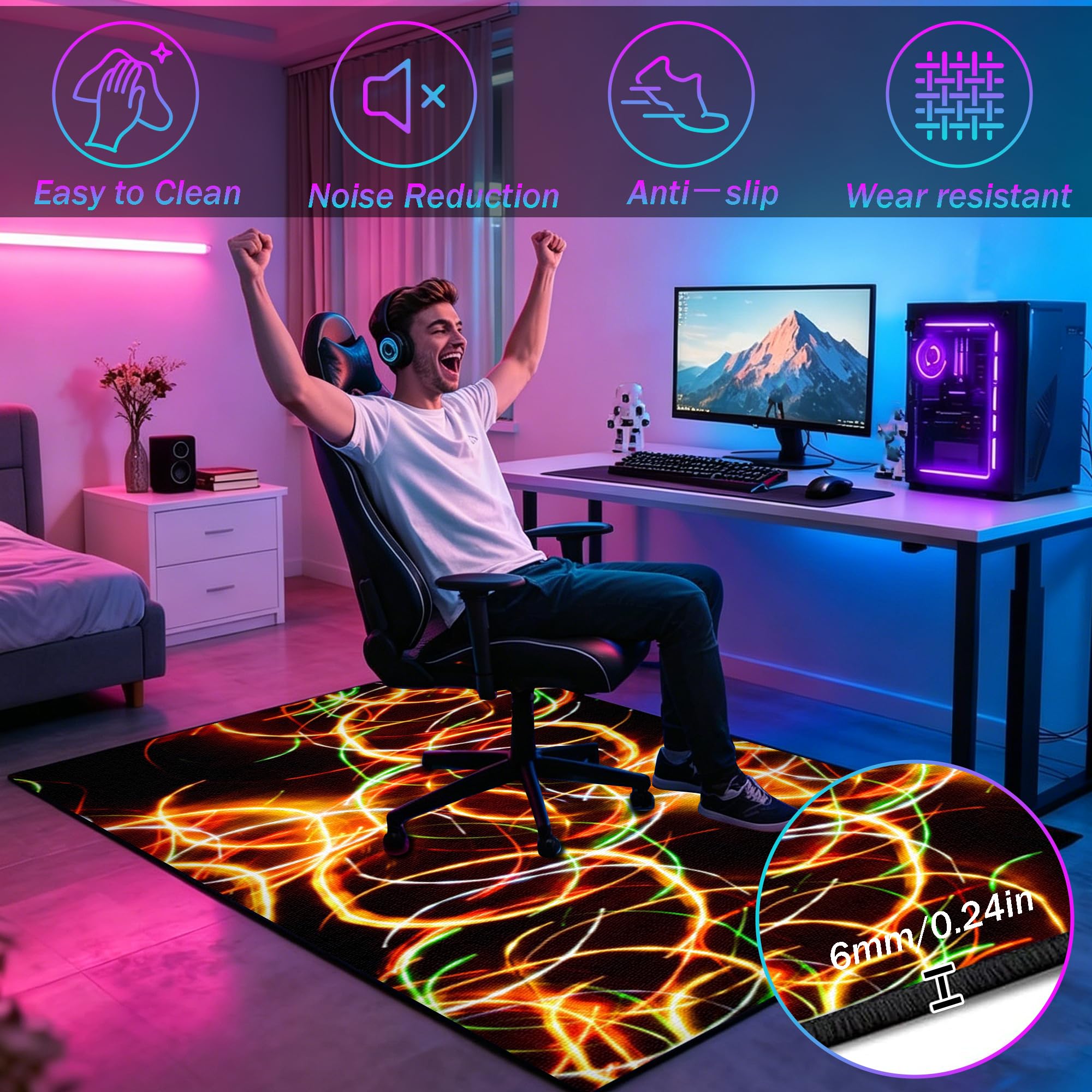 Tappeto da Gioco per Camera da Letto dei Ragazzi, Tappeto colorato per Gamepad, Tappeto da Gioco per Sala Giochi, Protezione Pavimento, Decorazione per Sala Giochi 200 x 210 cm