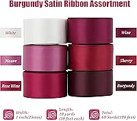 Vista 2 de MAYREEL - Cinta de raso burdeos de 1 pulgada, cinta de color rojo oscuro granate para envolver regalos, manualidades, bodas, despedidas de soltera