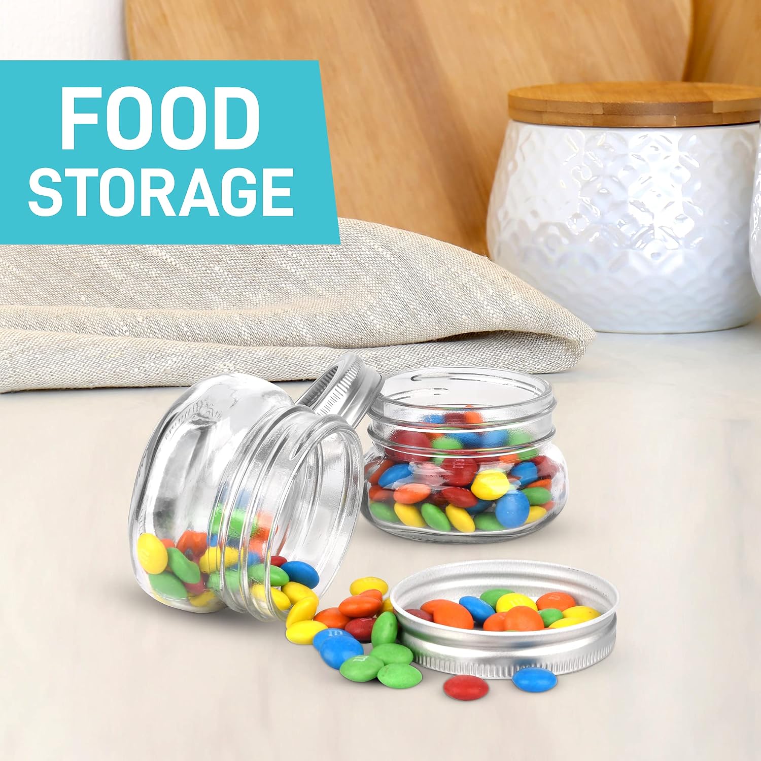 Mini Mason Jars Round 4 oz - Small Canning Glass Jars with Lids - 16 Pack Cute Jars with 40 Labels & Chalk Marker, Clear Containers for your Candy, Jelly, Overnight Oats, Yogurt, Honey & Baby Food