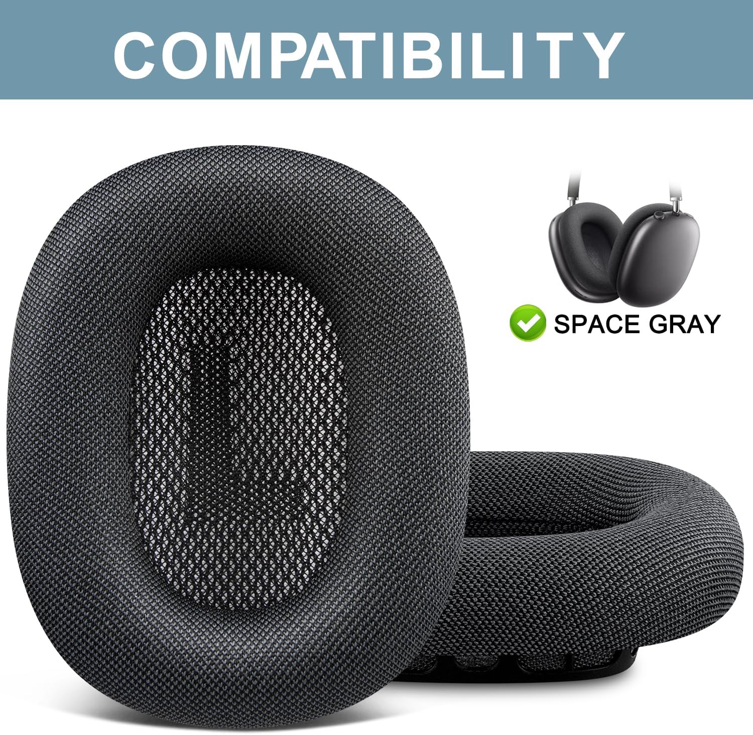 SOPROM Upgraded Ear Pads for Airpods Max Over-Ear Headphones, Upgraded Earpads Replacement Cushions with Durable Mesh Fabric, Noise Isolation and Stronger Magnet - Space Gray