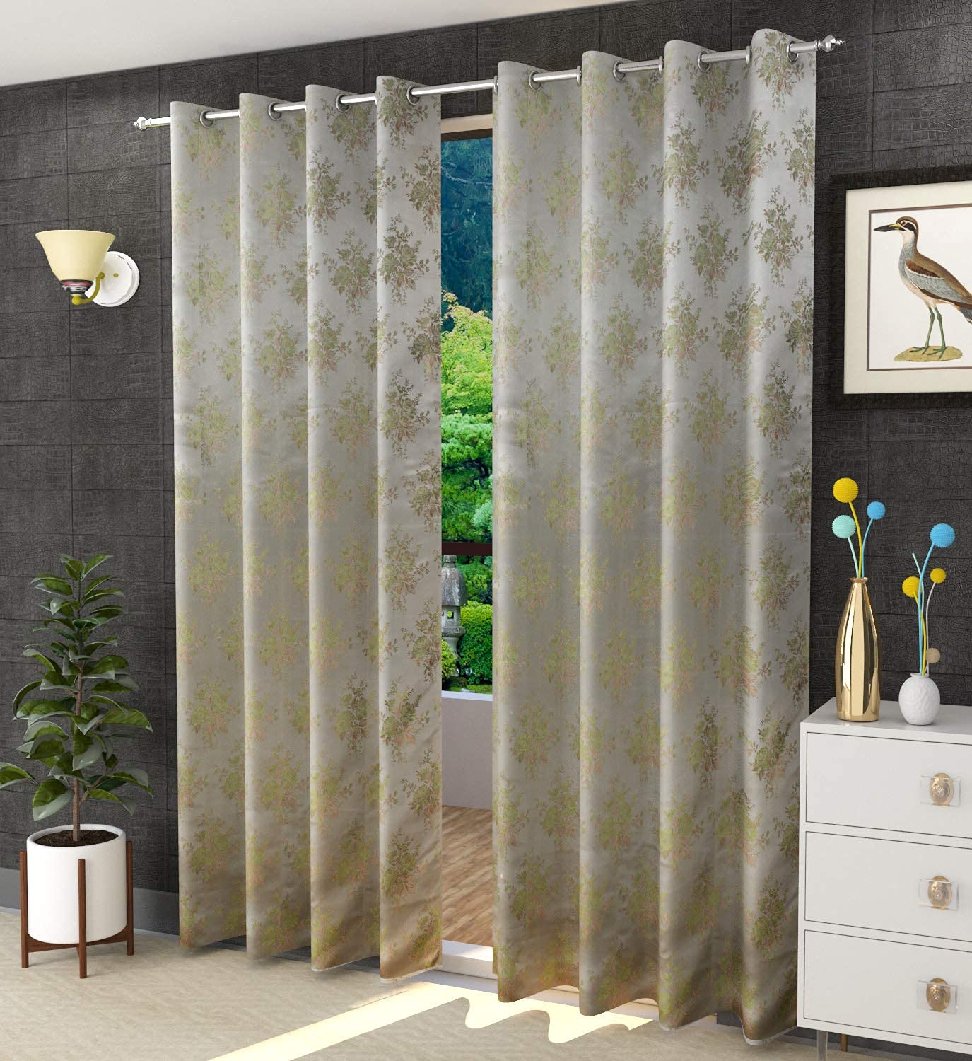 MallowWorld® Premium Jacquard Jute Floral Room Darkening Curtains with Rust Free Eyelet Rings for Living Room|Offices| Latest Modern Parde for Living Room Bedroom 7 Feet Long, Light Green Color (Pack of 1) (B0B7XT44Y4) Amazon Price History, Amazon Price Tracker