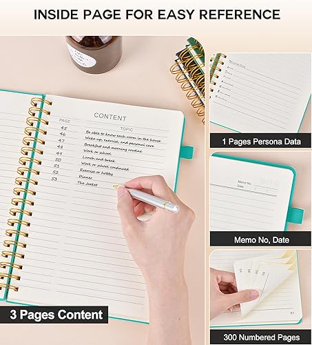 Miniatura 5 de Cuaderno de espiral para mujeres y hombres, 300 páginas rayadas numeradas, con rayas universitarias, cuaderno A5 encuadernado en espiral de tapa