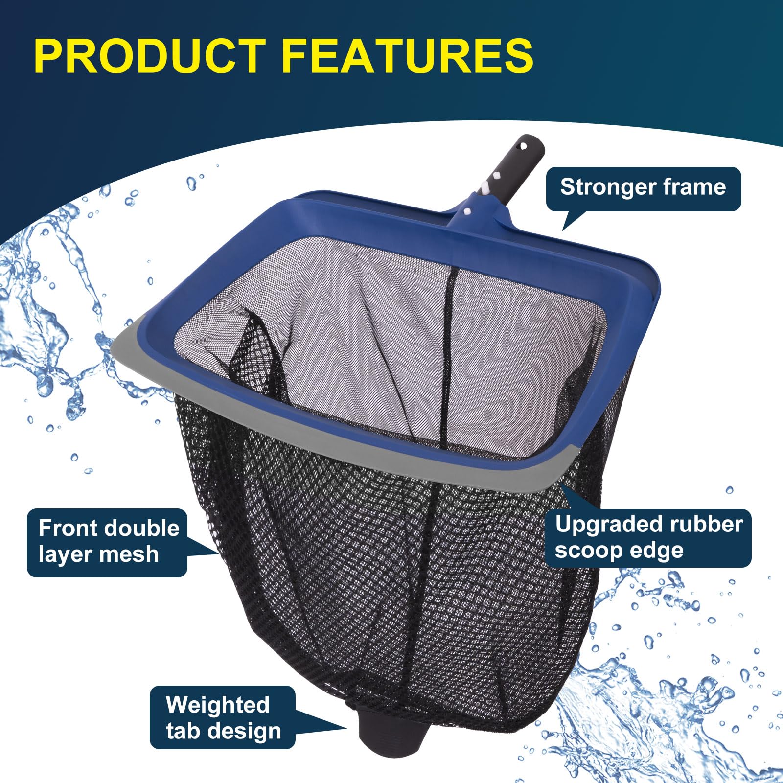 Kit d'entretien de piscine de luxe avec filet d'épuisette avec bord en caoutchouc, tête de brosse de piscine de 44,5 cm et brosse à récurer portable, kit de nettoyage de piscine creusée et hors sol