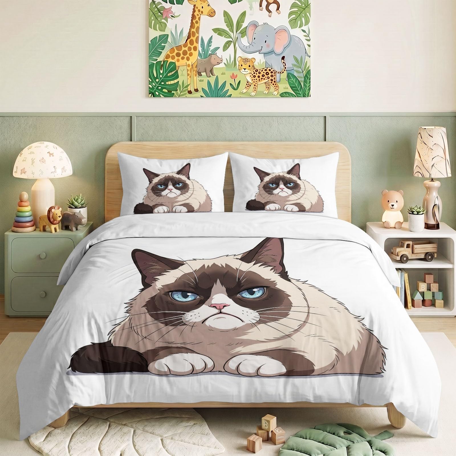 Housse de couette animaux avec fermeture éclair pour lit enfant 220 x 240