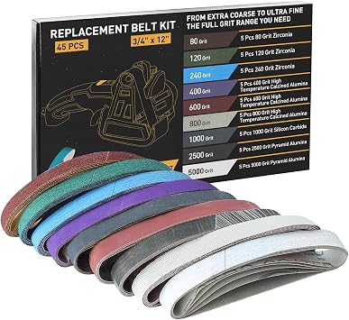 45 جهاز كمبيوتر شخصى 3/4 "&times; 12" استبدال سكين مبراة الرملي حزام كيت للعمل سكين حاد & أداة مبراة كين البصل الطبعة WSKTS-KO، 80/120/240/400/600/800/1000/2500/5000 فريك