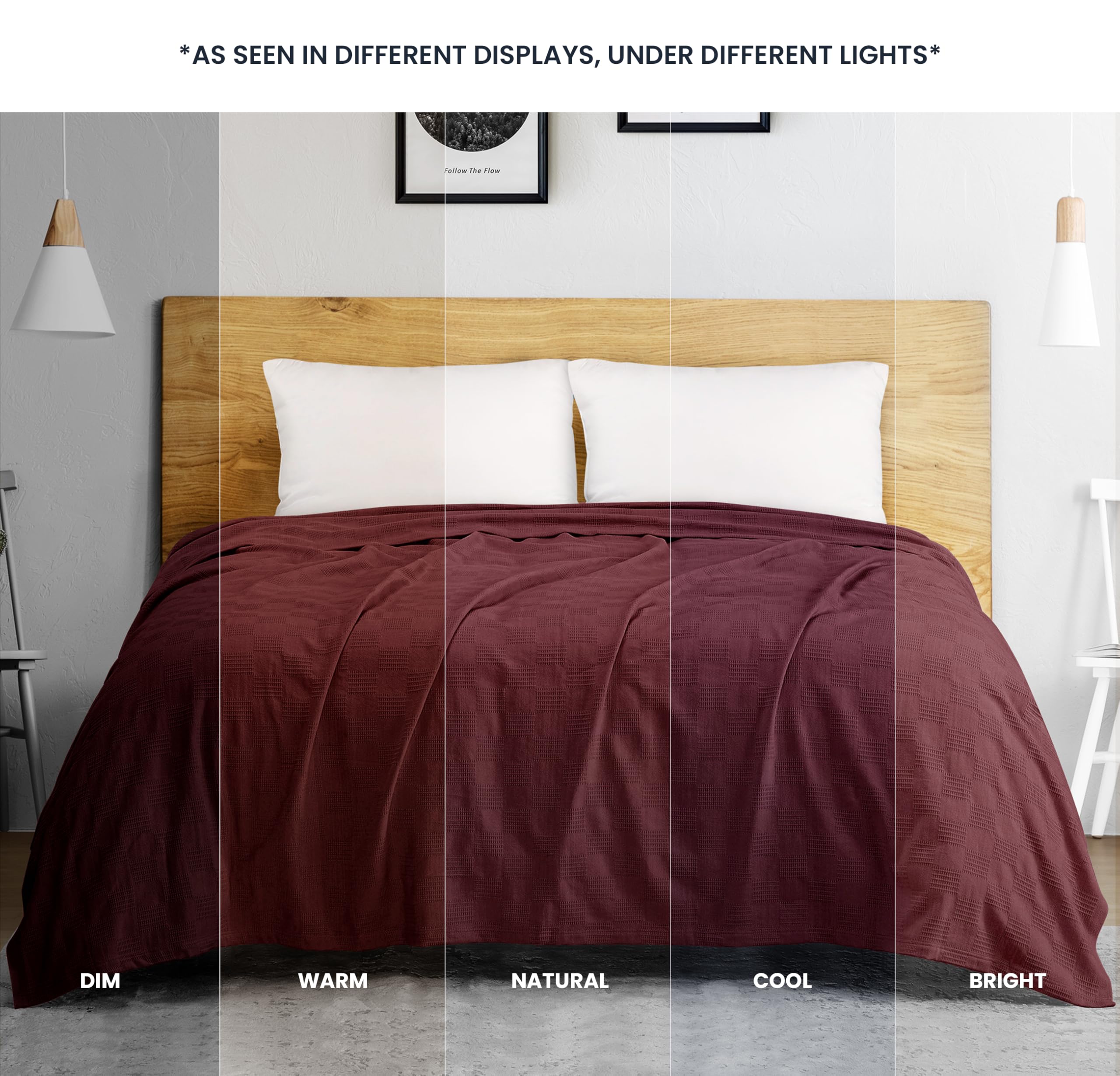 Utopia Bedding 100% bawełniany koc (rozmiar queen size, 228 x 228 cm), 350 g/m², lekki koc termiczny, miękki, oddychający, na wszystkie pory roku, bordowy
