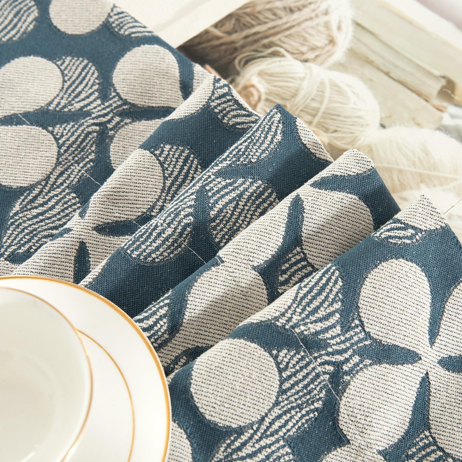 VOGOL Blue Jacquard Curtains 84 Inches Long, Light Filtering Thermal Insulated Drapes for Bedroom, Faux Linen Thick Fabric Window Treatments for Dining Room, Set of 2 Panels, 52 x 84