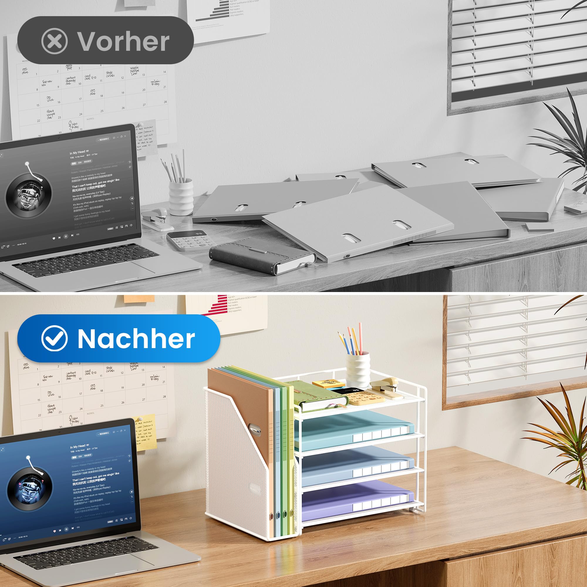 VITVITI Schreibtisch Organizer, 4 Ebenen Briefablage, Aktenhalter mit Stehsammlere, Büro Organizer für A4 Dokumentenablag, Zeitschriftensammler (Weiß)