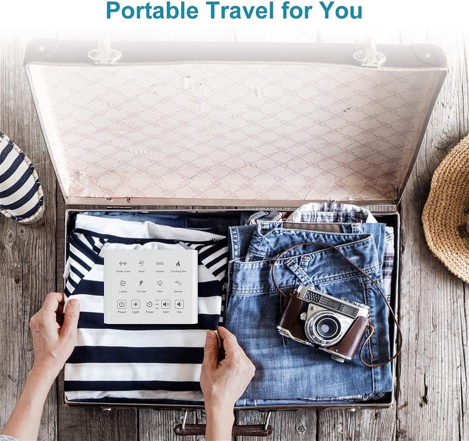 Máquina portátil de Ruido Blanco for Viajes | Sonidos relajantes y Naturales con Control de Volumen | Terapia de sueño compacta for Adultos y bebés | USB Recargable | Cordón for Colgar fácilmente.
