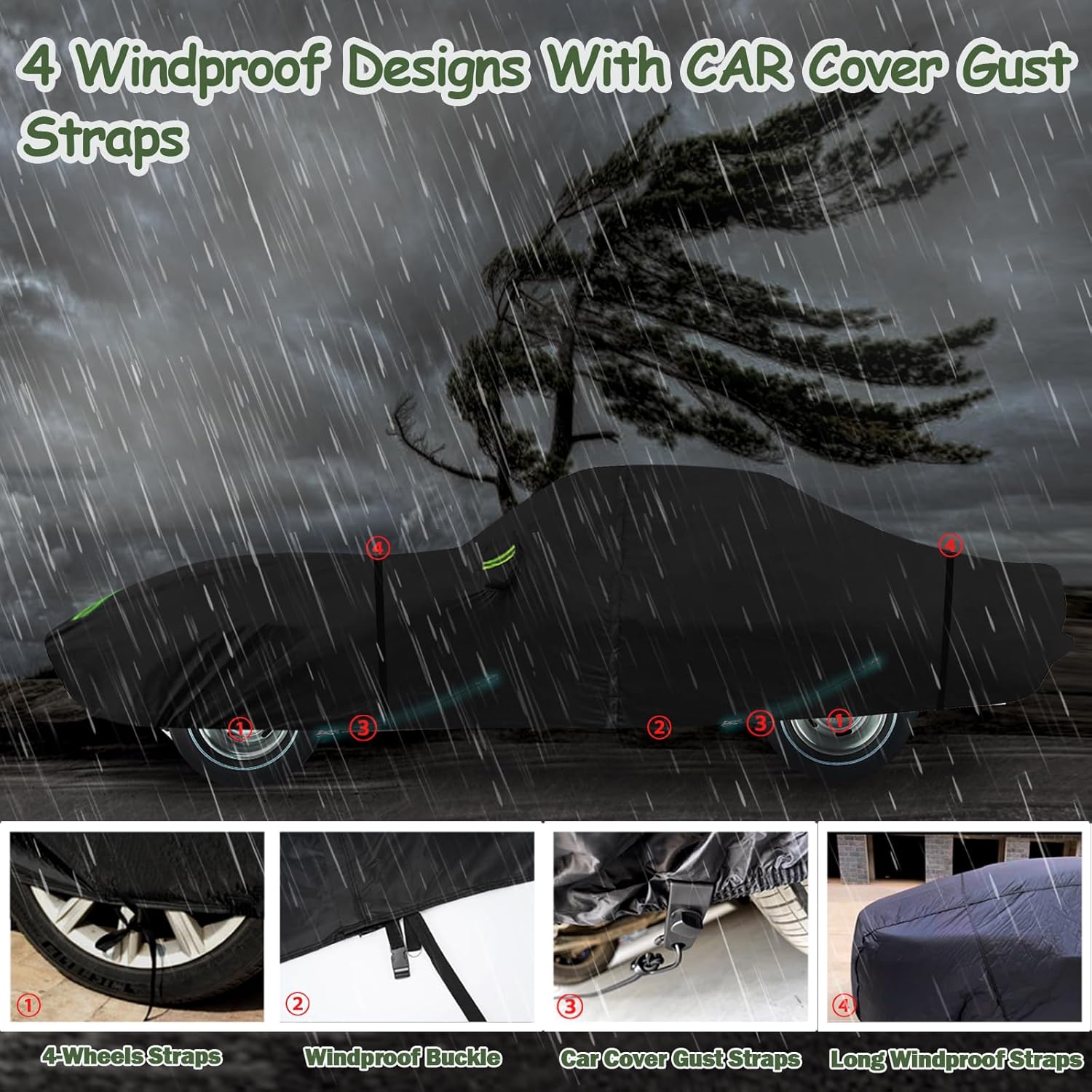 Car Covers for 1968-1982 Corvette C3, 6 Layers 210T Waterproof All Weather Sun UV Rain Snow Outdoor Windproof Full C3 Car Cover with Cotton Lining & Door Zipper-Black