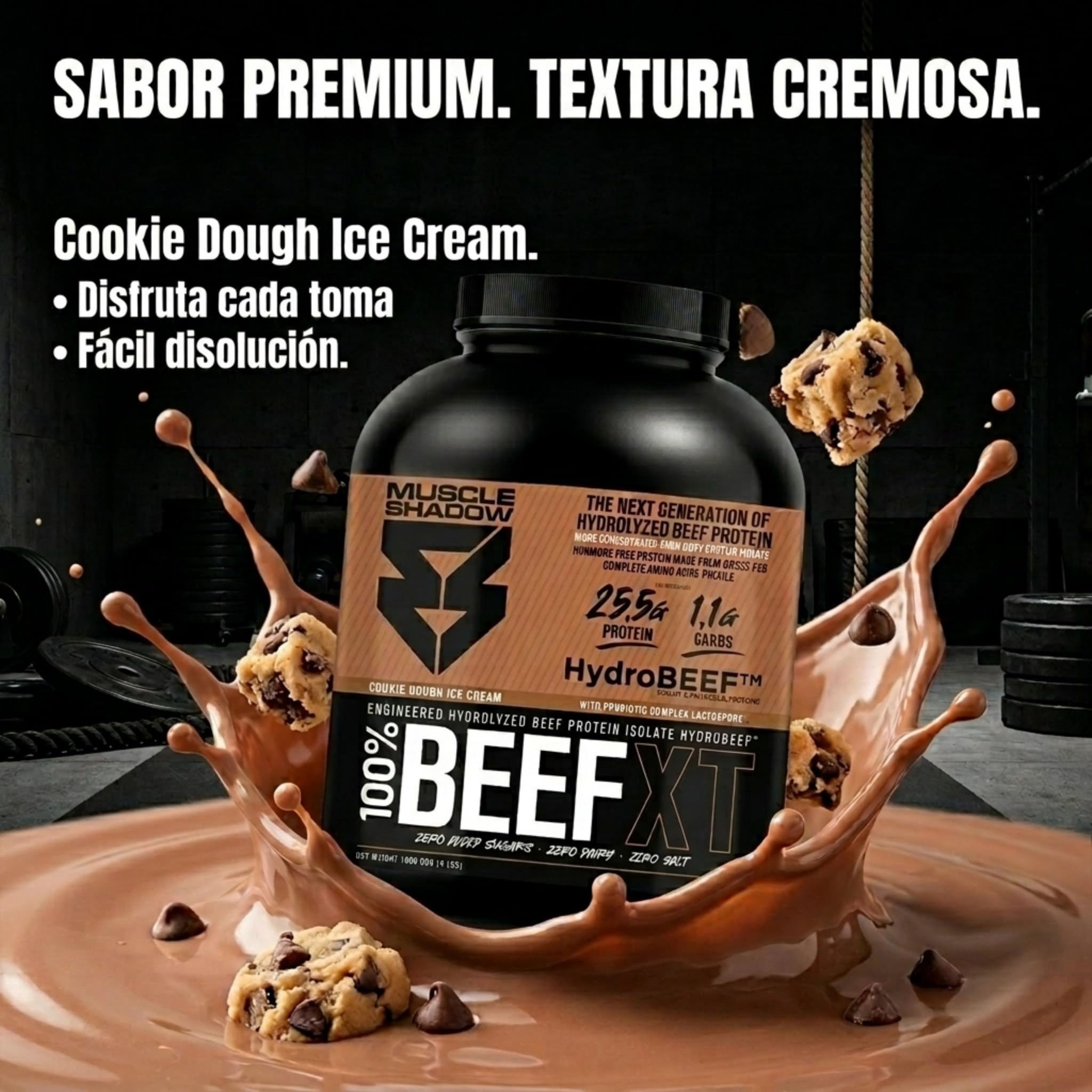 BEEF XT Proteína Ternera 1,8kg Cookie Dough Ice Cream | HydroBeef™ aislado ternera, rápida absorción. Sin lactosa, gluten ni azúcar. Probióticos LactoSpore®. Formato polvo