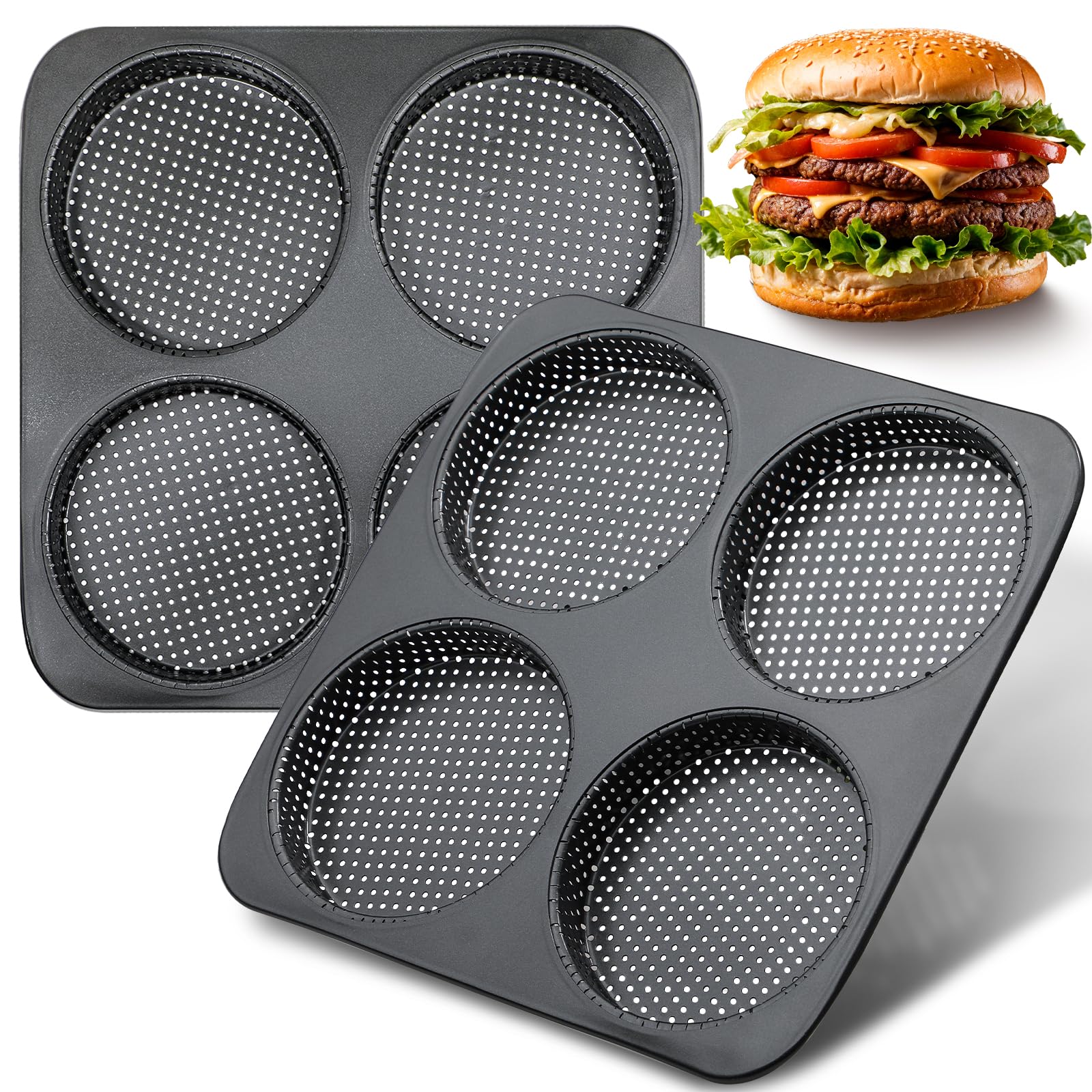 webake Burger Bun Mould 2 Pcs 12cm Carbon Steel Large Yorkshire Puding Tray